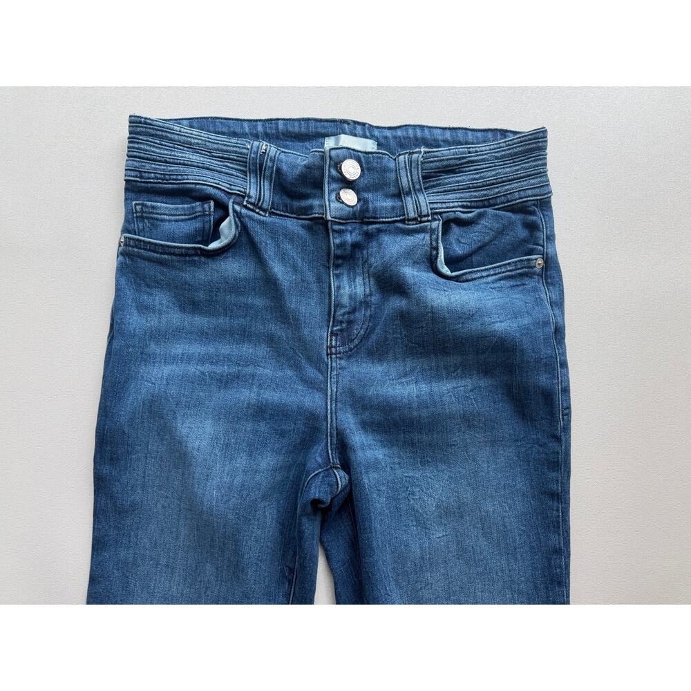 Frame Women's Medium Wash Blue Le High Flare Ruched Waistband Jeans Size 29 - Picture 3 of 13
